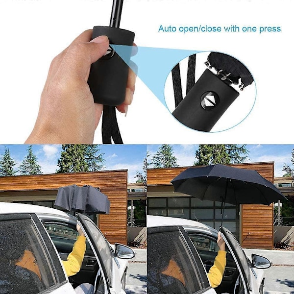 Dww-Noir Folde Paraply, Kompakt Automatisk Paraply Åbning Foldbar og Lukning Vindtæt Storm Letvægts Solid Rejseparaply til H