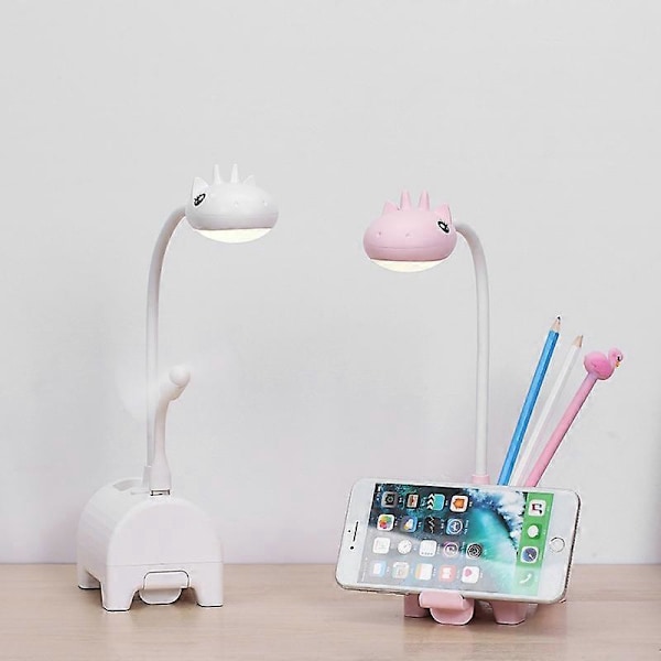 Vit LED-skrivbordslampa för barn, Trefärgad dimbar skrivbordslampa, Touch-omkopplare/USB-anslutning/Pennhållare, Läslampa för barnrum, Studier, Arbete