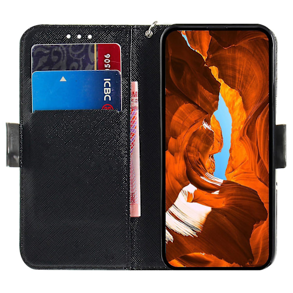 Yhteensopiva Nokia C32 Kuvioitu Folio Suojakotelo PU Nahka Jalustalla Lompakko Puhelinkotelo Hihnalla - 1 PeacockWreath