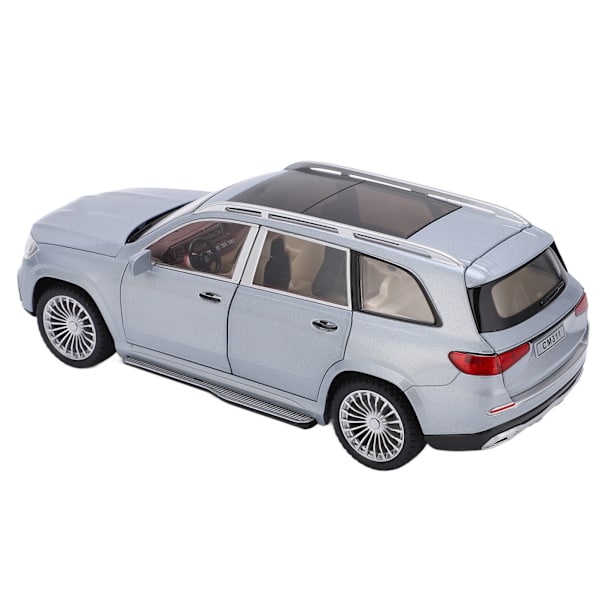 1/24 modellbiler i legering, støpt SUV-modell, kjøretøy leker med lyd og lys for barn, leketøysamling, sølv