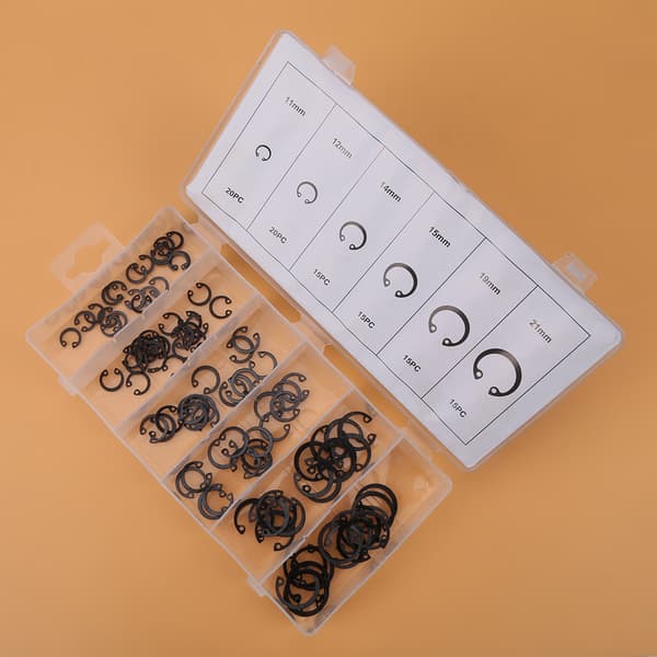100 st Snap Retaining Ring Circlip Sortimentset 11mm - 21mm 6 Storlekar med Låda