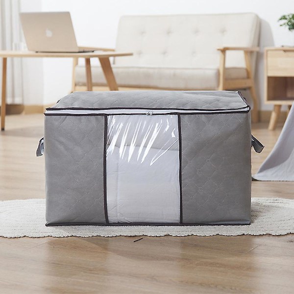 Opbevaringspose til tøj, sæt med 4, stor ikke-vævet opbevaringspose til under sengen, grå 60*36*42cm