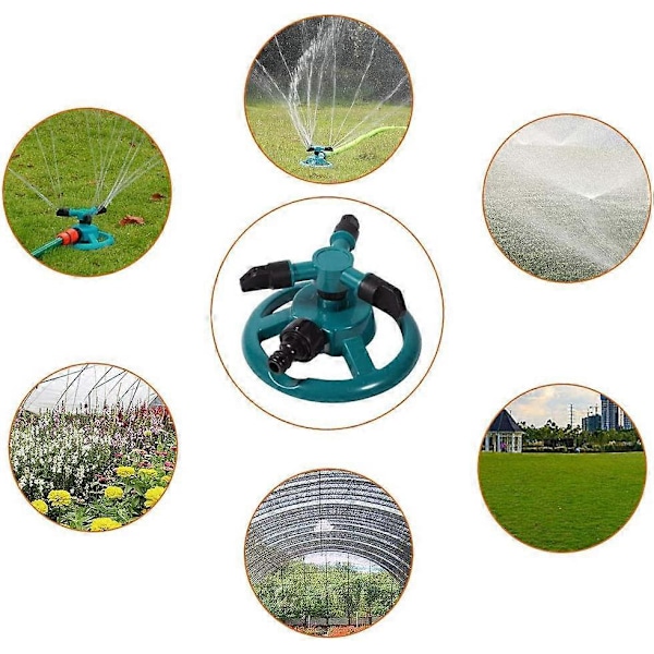 2-delt vandspreder til haven, automatisk roterende sprinklersystem med 3 sprinklerdyser, til have, landbrug, blomster, grøntsager og Mo