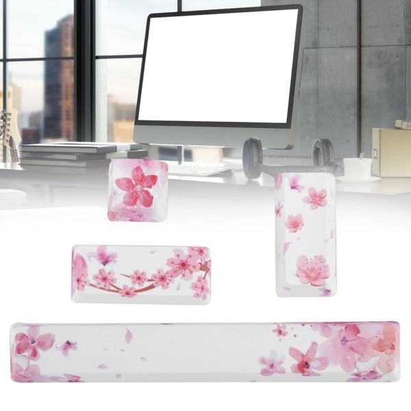 DIY Sakura Pattern Keycaps Space KeyESC KeyEnter KeyNumpad Enter Key Cap for Mekanisk tastatur (4 stk, Sakura Pattern)