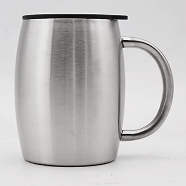420ML Dubbelväggig Ölsejdel i Rostfritt Stål, Dubbelväggig Isolerad Mugg, Kaffekopp, Kaffemuggar med Lock, 2 Set