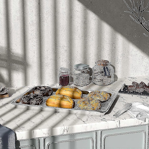 Bageplade med rist, rustfrit stål, køle-bageplade, rektangulær stegepande med køkkentang til grill, 40x30x2,5 cm