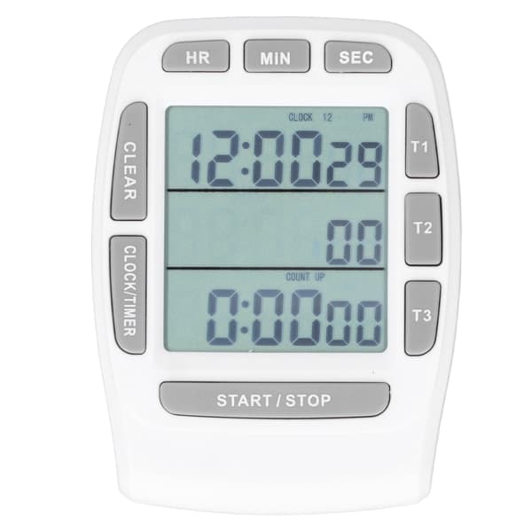 Triple Timer Ur Nedtælling Op 4.0x4.4cm LCD Display Multifunktion Hvid Indbygget Batteri