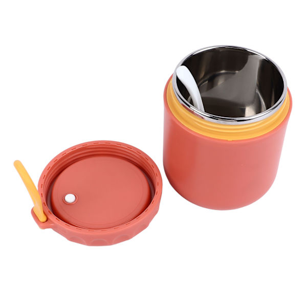 Isolert matbeholder i rustfritt stål, rød, 400 ml, lekkasjesikker med skje, termobeholder for suppe, varm mat, barn