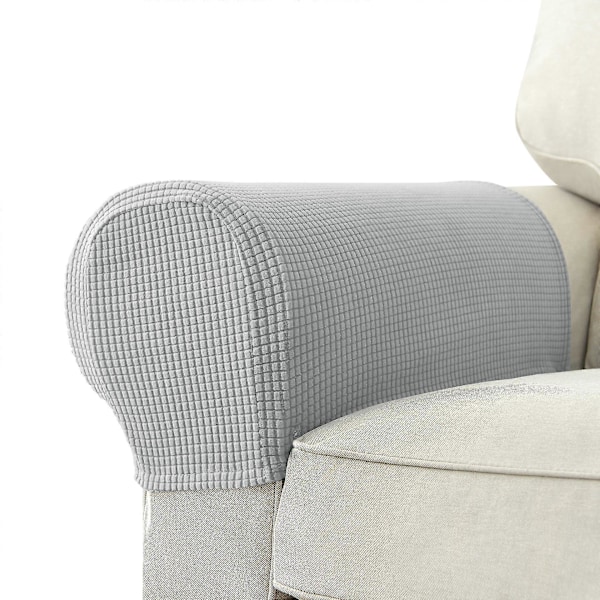 2 stk. Stræk Armlænsbetræk Spandex Jacquard Armbetræk Blødt og Elastisk Beskyttelse til Stole Sofa Lænestol Betræk Recliner Sofa lysegrå