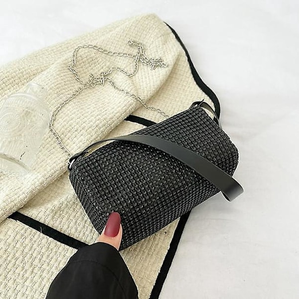 Punk-stil liten håndveske med steiner for kvinner - Svart/Sølv Crossbody Bag