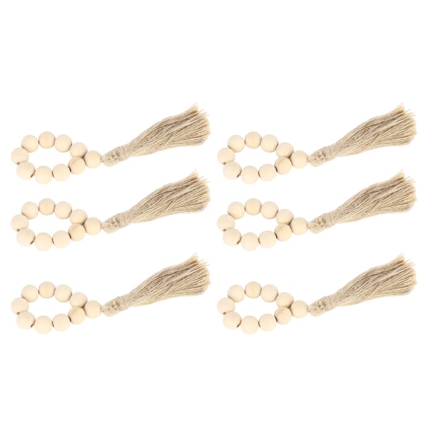 6 stk træperler servietringe med kvaster træperler servietholdere servietspænder til bondegårds bryllupsfestindretning