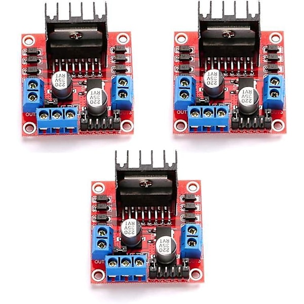 3-pack L298N Motorbräda Modul Dubbel H-brygga DC Motor Drivrutin Styrbräda Stepper för Arduino Röd