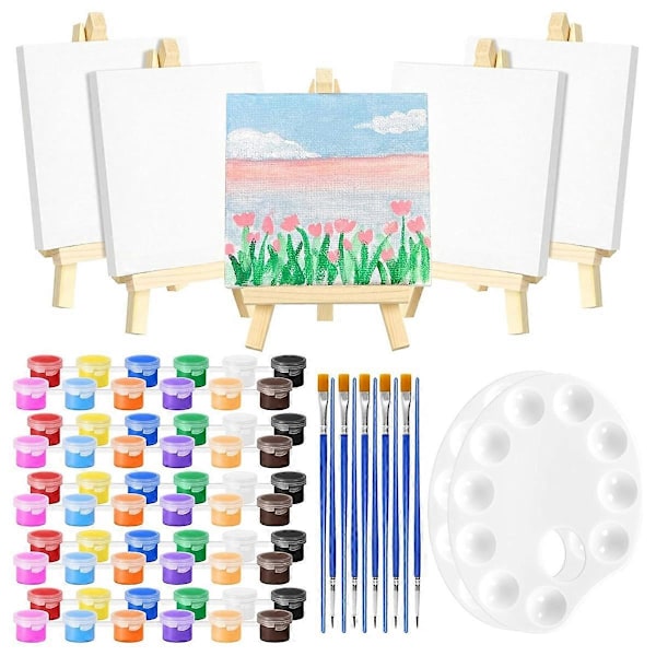 Mini Canvas och Stafflier med Färgpalett och Penslar