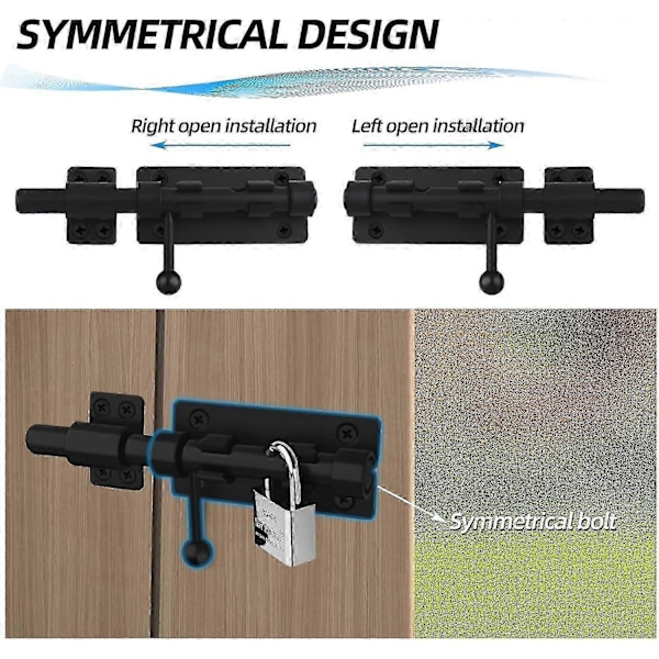 6.3\" Cylinderhasp, 304 Rostfritt Stål Skjutlås för Innerdörrar, Svart Skjuldörrlås (1-pack)_SZXM