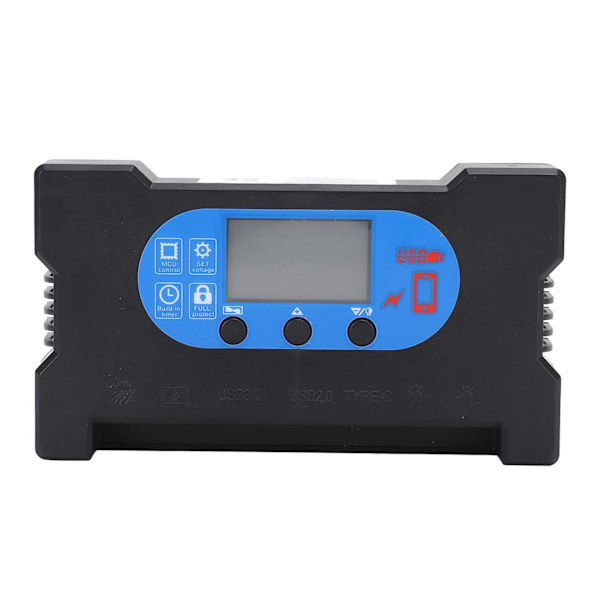 Solarkontroller HD-skjerm Dobbel USB Type C DC Hurtiglading Multi Beskyttelse Solcellepanel Regulator 10A