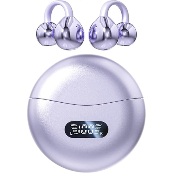 (Violetti) Avokorva-kuulokkeet Langattomat nappikuulokkeet Bluetooth 5.4 Urheilukuulokkeet Langaton latauskotelo ja LED-tehonäyttö Vedenpitävät kuntoilukuulokkeet