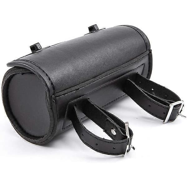 Motorcycle Fork Bag PU Leather Handlebar Tool Bag Sissy Bar Roll Bag Saddlebag with 2 Straps, Un black