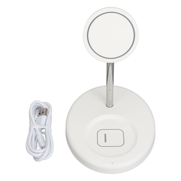 2 i 1 Magnetisk Trådløs Oplader Metal og ABS Hvid Trådløs Oplader Stativ til IPhone 12 13 14 Serie Hvid