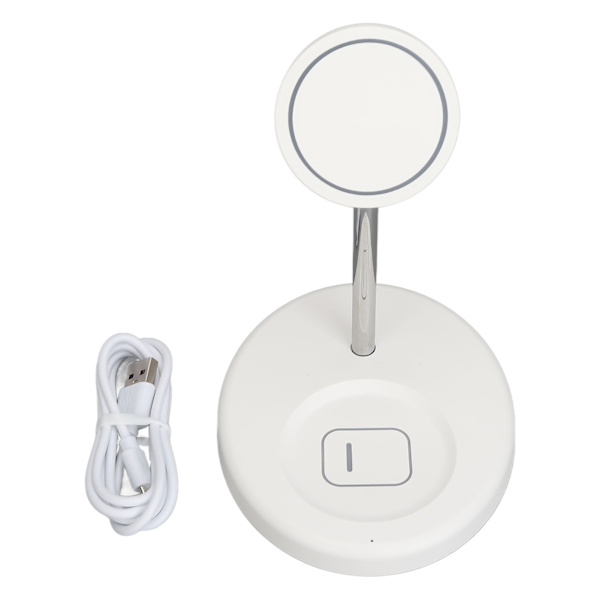 2 in 1 magneettinen langaton laturi, metalli ja ABS, valkoinen langaton laturiteline iPhone 12 13 14 -sarjalle, valkoinen