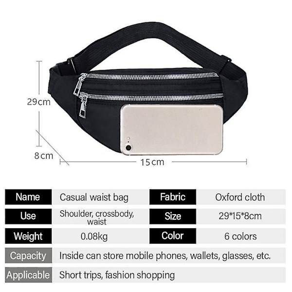 Snygg Midjeväska för Jogging Vandring Liten Midjeväska Slank Höftväska Unisex Bumbag Bälteväska