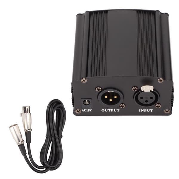 48 V Phantom Power Supply Professionel Phantom Power med XLR 3-bens kabel til musikoptagelsesudstyr US-stik 110V