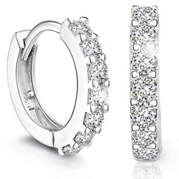 Liten rund Huggie Stud Enkelrad Hvit Petit-diamant bøyleørering for kvinner Mote Piercing Øreklips 1 Pair