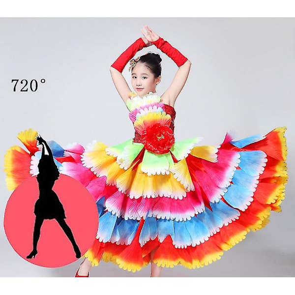 Modern Petal Dance Dress för flickor - Spansk Flamenco Ballroom Kjol för barn Scenframträdande och skolaktiviteter 10-11 år 720 flerfärgad