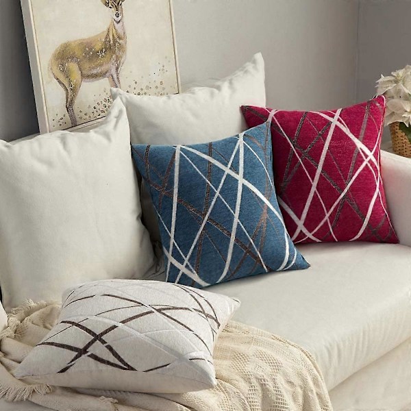 2-pack Dekorativa Kuddfodral Vävda Texturerade Chenille Mysiga Moderna Koncisa Mjuka Påfågelblå Fyrkantiga Kuddfodral för Sovrum Soffa Bil 18 x