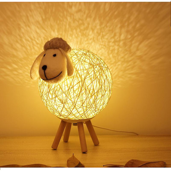 Rattan Fåresenglampe - Sød Natlampe til Børn - Soveværelse, Børneværelse, Stue - USB-kontakt - Lille