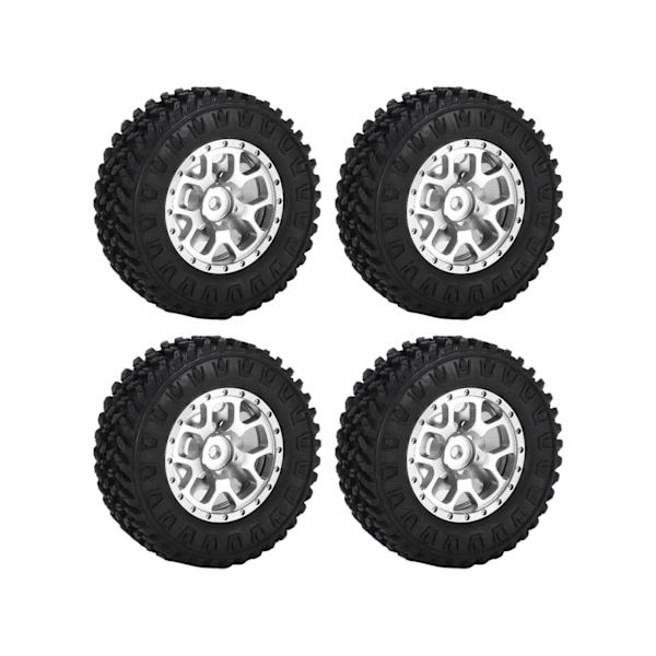 4 st gummiblandade 55 mm däck i mässing motvikt kombinerare aluminiumlegering fälg för Axial SCX24 1/24 RC bil uppgraderingsdelar silver