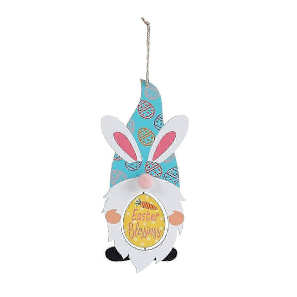Glad Påsk Ornament i Trä Trägnom för Dockdörr Hängande Hänge Blå