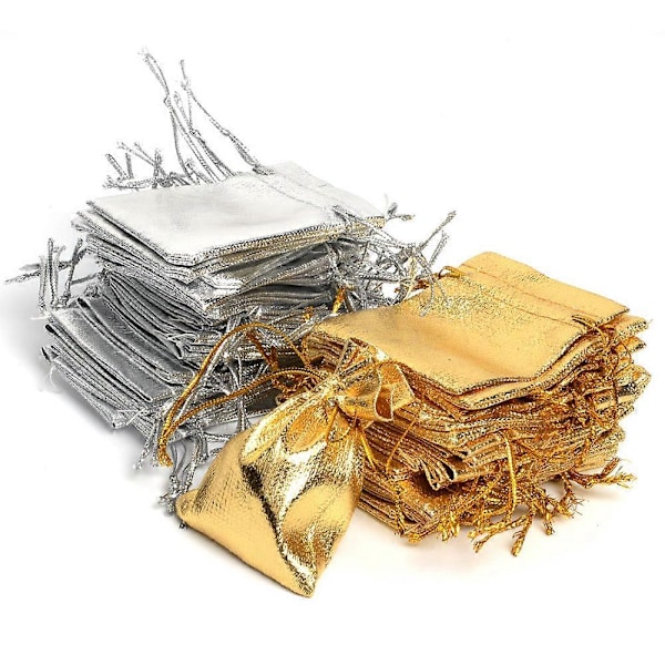 100 Guld Gaveposer, 10cmX12cm Gaveposer, Rektangulære Organza Poser til Smykker Slik Mors Dag Bryllup
