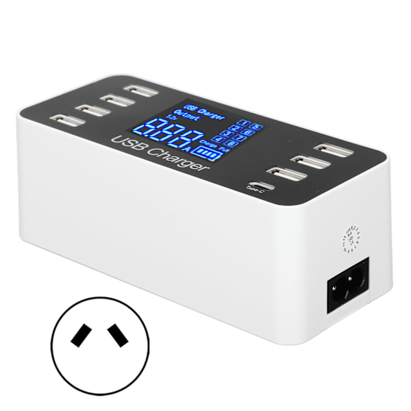 USB-ladehub ladestasjon 8 porter skrivebord vegg med LCD-skjerm for smarttelefon nettbrett AU-plugg 100‑240V