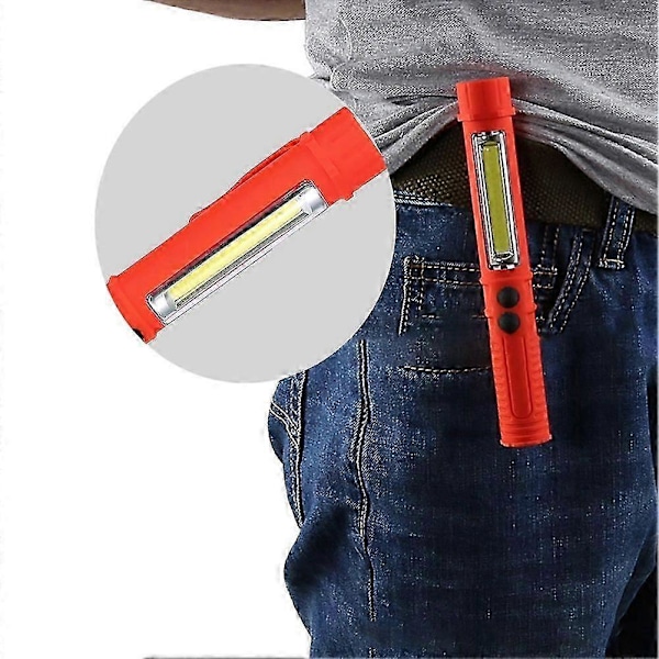 Bærbar Super Lys LED Lomme Pen Lygte Magnetisk Arbejdslampe Lommelygte med Klips Rød