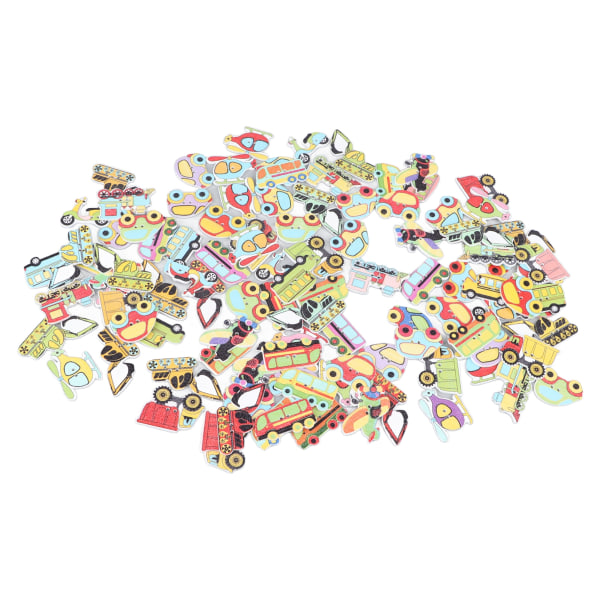 100 stk håndverksknapper solid tre tegneserie kjøretøystil assorterte farger lyse treknapper for sying DIY-dekorasjon Klassiske bilstiler 100 stk.