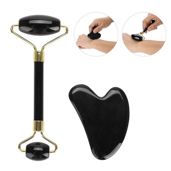 2st set Natural Obsidian Double end Roller Massage & Skrapbräda Kit Massage Presentverktyg