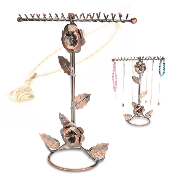 Rose Flower smykker Vis Stativ Dual Raw Hook Design Halskjede Armbånd Display Rack Bronse