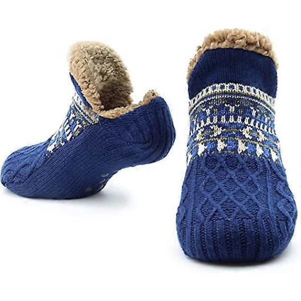 Fluffiga Strumpor - Blå 40-42 Herr Varma Strumpor Stickade Strumpor Sherpa Fuzzy Bäddtofflor Halkfria Strumpor, One Size