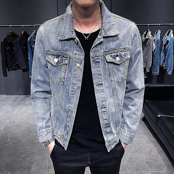 Retro herre denim jakke med huller XXL FARVE grå