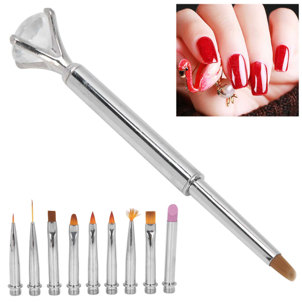 Nail Art Pensel Set Ersättningshuvud Måla Penna DIY Dotting Design Liner Manikyr ToolSilver