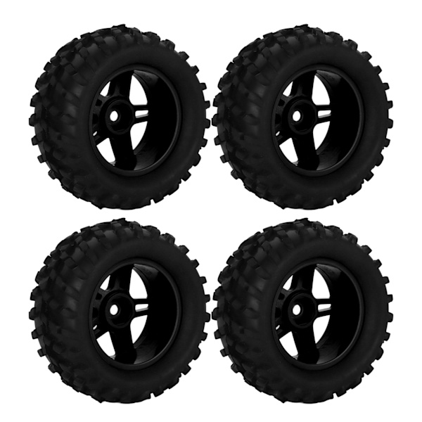 4 stk. RC-hjul og dekksett 82 mm foran og bak med flettet mønster for WLToys 144001 1/14 RC Off Road CarBlack