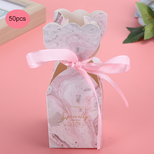 50 stk Bryllupsslikæske Emballage Party Favor Box Fødselsdagsgaveæsker med båndPink Marmor