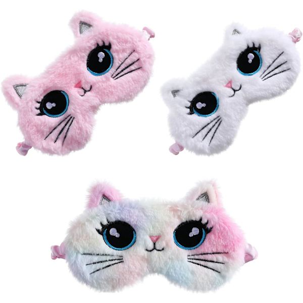 Söt kattunge sovmask set - 3 st djurögonmasker för barn, flickor och kvinnor