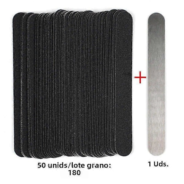 50 st Mini Avtagbara Buffer Pads för Nagelkonst och Manikyr Rostfritt Stål Borste 180/240 för Pedikyr 180GritSvart