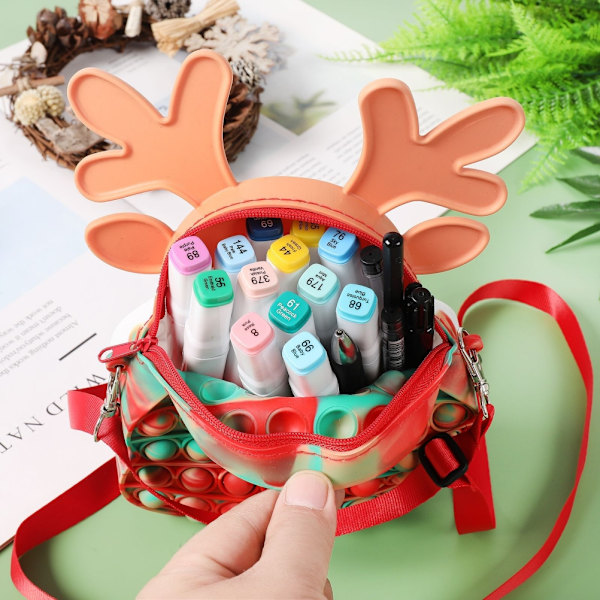 Tryck på bubbla jul älg myntväska bärbar silikon dekompression leksak extrudering bubbla axelväska present till flickor