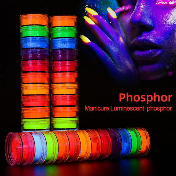 Luminous Neonpulver för Naglar Neon Effekt Glittrande Gradienter Nagelkonst Glitterpulver i Mörkret DIY Konst och Hantverk