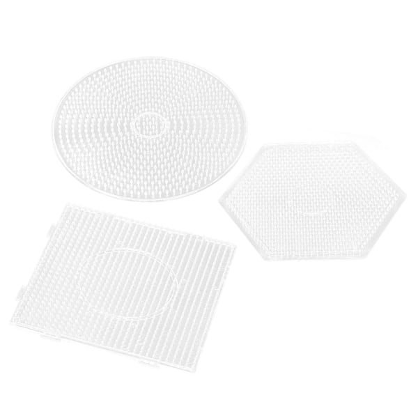 3 stk. perleplader i plast, stiftplader til børn, firkantede, runde, sekskantede, 5 mm, store