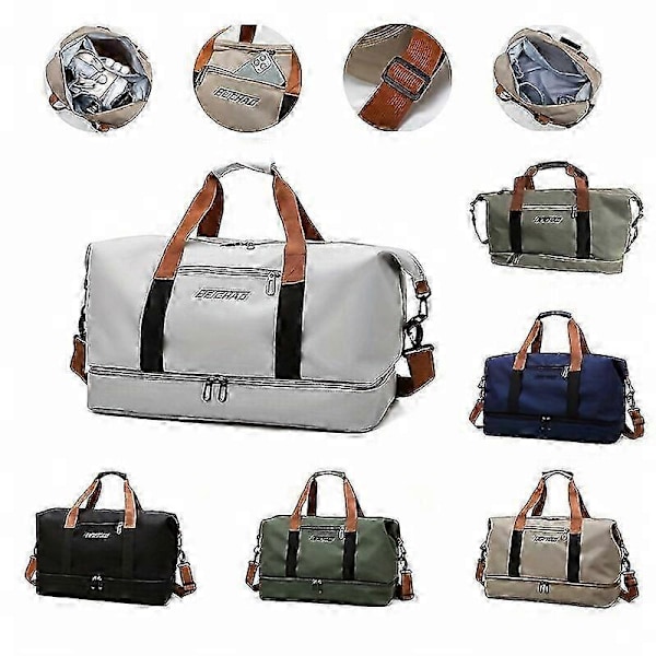Romslig Reise- og Treningsbag med Skokammer, Tørr/Våt Separasjon, Justerbar Stropp Ideell for Pendling og Ombordstigning ArmyGreen