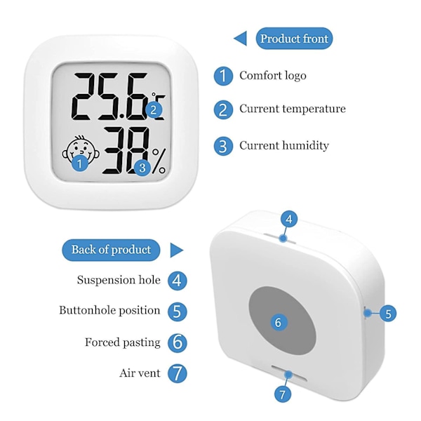 3 stk. Digital Hygrometer Termometer, Mini LCD Indendørs Hygrometer Termometer, Sød Indendørs Væghængt Termometer