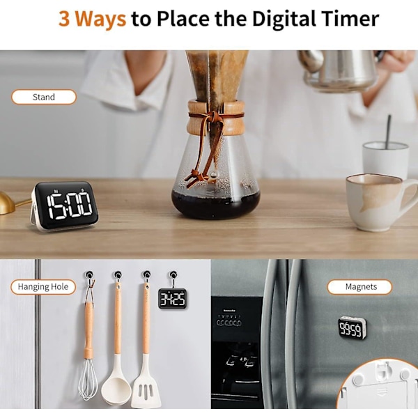 Magnetisk Digital Köktimer Batteridriven Stor Display Nedräkningstimer med Justerbar Ljusstyrka och Volymnivåer